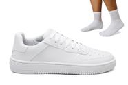 Kit Tênis Branco Masculino Casual + Meia Cano Longo Algodão