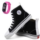 Kit Tênis Casual Feminino Cano Médio Liso + Relógio Digital