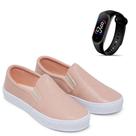 Kit Tênis Casual Feminino Macio Legítimo Slip On Iate + Relógio Touch Digital