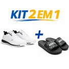 Kit tenis casual masculino e feminino super leve confortavel treino fitness academia mais chinelo slide resistente macio moderno Kit tenis casual masculino e feminino super leve confortavel treino fitness academia mais chinelo slide resistente macio moderno