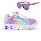 Kit Tenis De Led Feminino Sereia Glitter Refletivo + Oculos Kit Tenis De Led Feminino Sereia Glitter Refletivo + Oculos