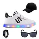 Kit Tenis de LED Infantil Casual Light Bone Oculos e Relogio