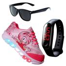 Kit Tênis De Led Infantil Menina Feminino Amy + Relógio + Óculos