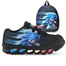 Kit Tênis De Led Infantil Menino Masculino Sonic Preto + Mochila