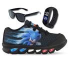 Kit Tênis De Led Infantil Menino Masculino Sonic Preto + Relógio + Óculos
