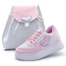 Kit Tênis Escolar Com Bolsa Infantil Feminino Branco Rosa Calce Fácil Conforto Gatatuya Tamanho:30Cor:Branco/Rosa