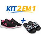 Kit Tênis Esportivo Feminino Academia Caminhada Leve mais Chinelo Slide Confortável Macio Moderno