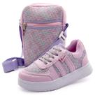 Kit Tênis Infantil Menina Lilás Brilhante Com Bolsa Shoulder Bag Confortável Gatatuya Tamanho:29Cor:Colorido