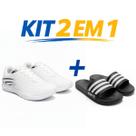 Kit tenis masculino e feminino academia treino corrida leve flexivel respiravel mais Chinelo Slide macio leve uso diario