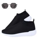 Kit Tênis Meia Feminino Super Leve Confortável Preto + Óculos Hexagonal Preto