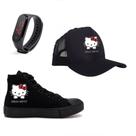Kit Tênis Relogio Infantil Boné Adulto Desenho Feminina Hello Kitty Kit Tênis Relogio Infantil Boné Adulto Desenho Feminina Hello Kitty