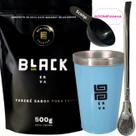 Kit Tereré Black Erva Mate 500g+ Copo Alumínio Térmico AZUL + Bomba Tradicional Inox Acompanha Scoop