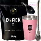 Kit Tereré Black Erva Mate 500g+ Copo Alumínio Térmico ROSA + Bomba Tradicional Inox Acompanha Scoop