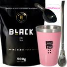 Kit Tereré Black Erva Mate 500g+ Copo Alumínio Térmico ROSA + Bomba Tradicional Inox Acompanha Scoop
