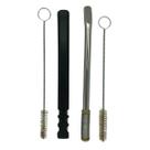 Kit tereré bomba v8 preta inox 19 cm de tela + bomba de mola inox prata 19cm com rosca desmontável + escova higiênica