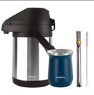 Kit Terere Chacal Bomba Cuia Garrafa Térmica Inox Azul
