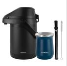 Kit Terere Chacal Bomba Cuia Garrafa Térmica Preta Azul