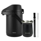 Kit Terere Chacal Bomba Cuia Garrafa Térmica Preta Preto