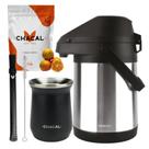Kit Tereré Chacal Cuia Preta Bomba Garrafa Térmica Inox 2.5l + Erva