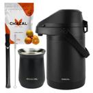 Kit Tereré Chacal Cuia Preta Bomba Garrafa Térmica Inox Preta 2.5l + Erva