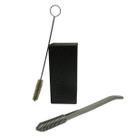 Kit tereré copo aço inox 250ml craquelado quadrado + bomba mola sem rosca desmontável prata + escova de higienização