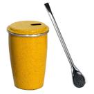 Kit Tereré: Copo Térmico e Bomba Metal Amarelo Gastrobel