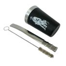 Kit tereré cuia copo redondo 200ml alumínio parede dupla preto + bomba tela clássica 18cm prata + escova Kit tereré cuia copo redondo 200ml alumínio parede dupla preto + bomba tela clássica 18cm prata + escova