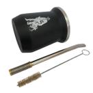 Kit tereré cuia copo redondo 350ml alumínio parede dupla preto + bomba mola desmontável com rosca prata + escova higiene Kit tereré cuia copo redondo 350ml alumínio parede dupla preto + bomba mola desmontável com rosca prata + escova higiene