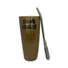 Kit tereré guampa chifre plástica 300 ml dourado + bomba de mola sem rosca desmontável de aço inox prata