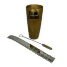 Kit tereré guampa chifre plástica 300 ml dourado + bomba de tela super premium extra larga 24cm inox prata + escova
