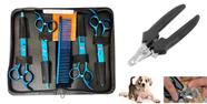 Kit Tesoura Banho Tosa Apara Cão Gato Barbearia Cabeleireiro Semidentada Pente + Alicate de unhas para Pets