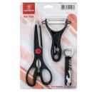 Kit Tesoura de Cozinha Inox Multiuso Descascador Abridor 3 Peças