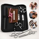 Kit Tesoura Profissional Cabeleireiro Tosa Pet Corte Reto e Dentada com Estojo Barbearia