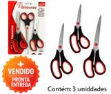 Kit Tesouras 3 Peças Inox Resistentes Corte Preciso Multiuso Escritório Escola Artes
