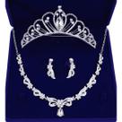 Kit Tiara Coroa + Colar Brinco Debutante Princesa Prateado