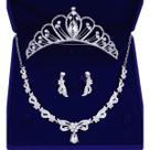Kit Tiara Coroa + Colar Brinco Debutante Princesa Prateado
