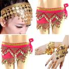 Kit Tiara, Lenço de Quadril E Par de Pulseiras Com Moedas Dança Do Ventre/Cigana/Indiana - KIT29 Kit Tiara, Lenço de Quadril E Par de Pulseiras Com Moedas Dança Do Ventre/Cigana/Indiana - KIT29