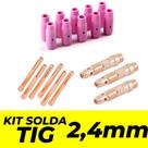 Kit TIG 2,4mm - 5 Bocal Cerâmico TIG Nº 5 / 5 Bocal Cerâmico TIG Nº 7 / 3 Porta Pinça (Difusor) / 6 Pinça