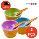 Kit Tigela Pote Potinho E Colher Formato Casquinha Plástico Colorido Sorvete Açaí Sobremesa Fruta