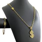 Kit Tijolinho 4mm - Pingente Cifrão - Banhado a Ouro 18k