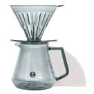 Kit Timemore Com Coador e Jarra Vidro 600ML Para Coar Café Fume Ou Cristal -