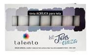 Kit Tinta Acrílica 20ml 7 Cores Tons Cinza Talento