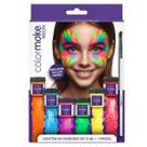 Kit Tinta Facial Líquida Neon com Pincel 15ml - 6 Unidades