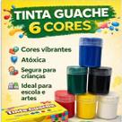 Kit Tinta Guache 6 Cores 15ml Atóxica Escolar Infantil