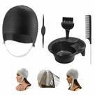 Kit Tintura Coloração Tigela Pincel Touca e Pente Separador Mechas Luzes Silicone Agulha Dompel - Preto