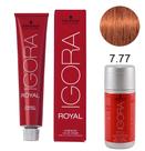 Kit Tintura Schwarzkopf Igora Royal 7-77 Louro Médio Cobre Intenso 60g + Água Oxigenada 6% 20 volumes 60ml