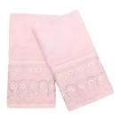 Kit Toalha De Mão Rosto Bordado Lavabo 2pçs 100aLG Egipcio Cor Rosa Renascença