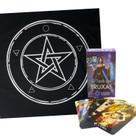 Kit Toalha Tarô Wicca Pentagrama Prata e Tarô das Bruxas