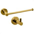 Kit Toalheiro Dourado Brilhoso Porta Toalha De Rosto Mãos Reto E Cabide Gancho Simples Aço Inox 304 Suporte Parede Banheiro Acessório Lavabo Luxo