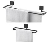 Kit Toalheiro Duplo 45cm Suporte Porta Toalha 25cm Banheiro Preto Fosco - Future